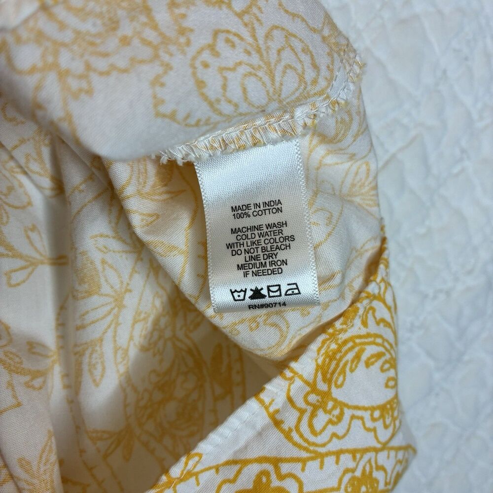 Smocked 100% Cotton Dress Size Large Yellow Floral Puff Sleeve Garden Cottage - Picture 6 of 6